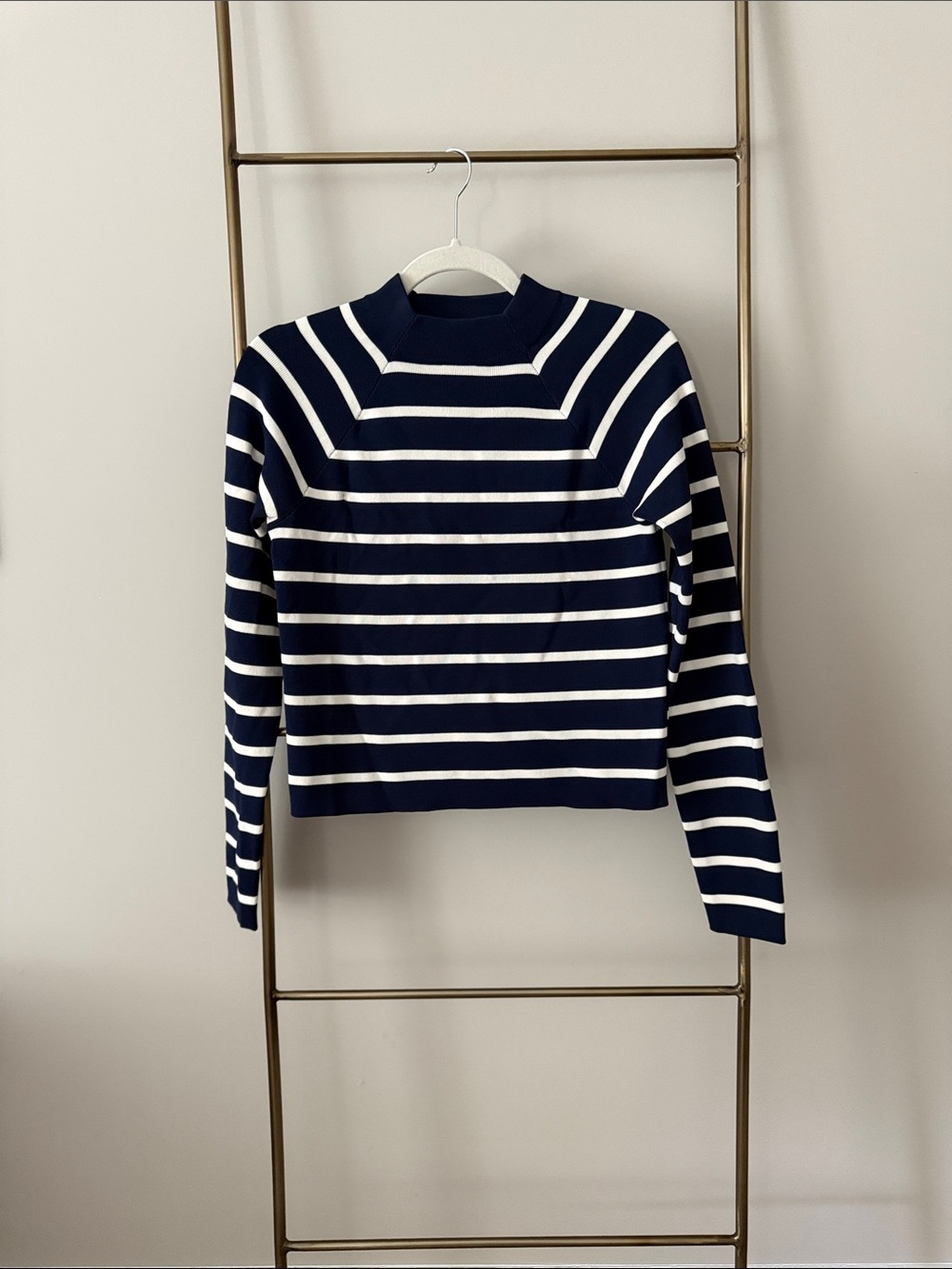 Ralph Lauren Navy and White Striped Crew Sweater
